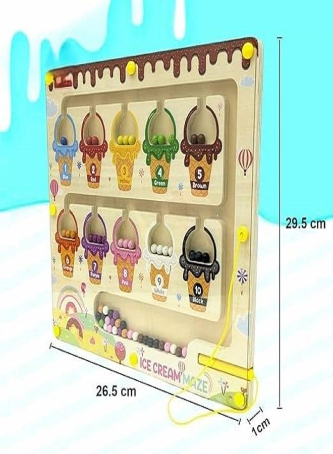 Braintastic لوحة ألغاز مغناطيسية خشبية على شكل متاهة آيس كريم للأطفال من Braintastic | لعبة تعليمية للأطفال الصغار لفرز الألوان والعد ومهارات العلوم والتكنولوجيا والهندسة والرياضيات (متاهة الآيس كريم) - Image 2